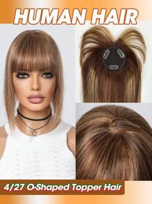 雷米真人发片棕色混合直发接发丝质发夹发片适合女性脱发或稀疏头发 #12P613 #4/27 - 彩色 - 查看 4