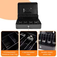HOMEYUER Cash Box With Lock, Money Box With Cash Tray, Lock Metal Box With Key, Money Saving Organizer, BLACK - 黑色 - 查看 4