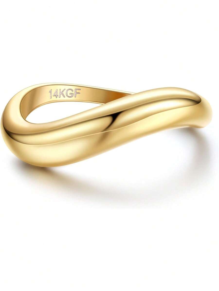 Milacolato 14K Gold Plated Rings For Women Non Tarnish, Chunky Gold Ring That Don't Tarnish Twisted Wave Bands Thumb Statement Stackable Eternity Ring Size 5-10 - 彩色 - 查看 1