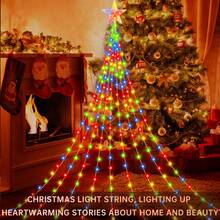 1pc, Sparkling Christmas 200LED Pentagram Outdoor String Light – USB Powered, 8 Modes For Home, Kitchen, Room, Courtyard, Christmas Tree, Festive Decoration&Gift! Romantic Dreamy Fairy Light Waterfall Lamp For Xmas(Battery Not Included) Home Decor Christmas Decorations Room Decor Winter
