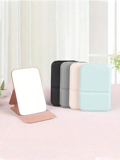 1pc Foldable Portable Makeup Mirror With Stand, Travel Mirror, Beauty Supplies, Vanity Mirror, Tabletop Makeup Mirror, Foldable Pocket Makeup Mirror, Rectangular Tabletop Small Foldable Minimalist Makeup Mirror, Portable Compact Makeup Touch-Up Mirror, Suitable For Dorm, Office And Travel, Best Gift For Birthday And Graduation