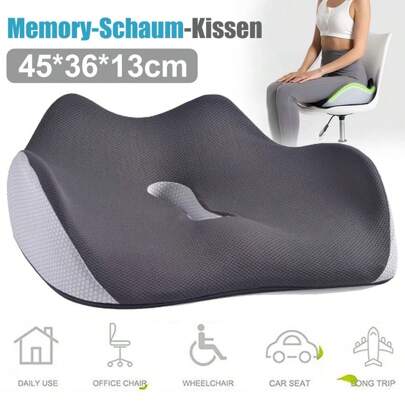 Ergonomic Seat Cushion With Memory Foam & Honeycomb Mesh - Non-Slip Rubber Base (45x36x13cm) - Pressure Relief For Office Chair/Car/Wheelchair - Removable Washable Cover - Ideal Gift For Back Pain Relief