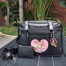 Kawaii Ita Bag Japanese School Bag Cute Tote Bag Large Shoulder Anime Heart Purse - Pu Black With Straps - View 3