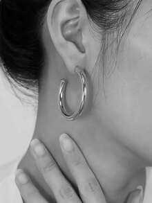 Bộ 3 món nhẫn và bông tai tối giản bằng thép không gỉ 14K, dành cho nữ. - Bạc - Xem 6