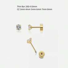 2 PCS 18K Gold Plated Solid Tiny Cubic Zirconia Stud Earrings, 2mm 3mm 4mm Flat Back Stud Earrings Cartilage Earring Helix Piercing Jewelry Earlobe Piercing Jewelry Gift For Women Girls