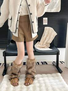 1 chiếc tất giữ ấm chân bằng lông nhân tạo màu nâu trơn mịn, phù hợp với mọi mùa, phong cách Y2K giữ ấm cho mùa đông và mùa thu - màu nâu - Xem 8