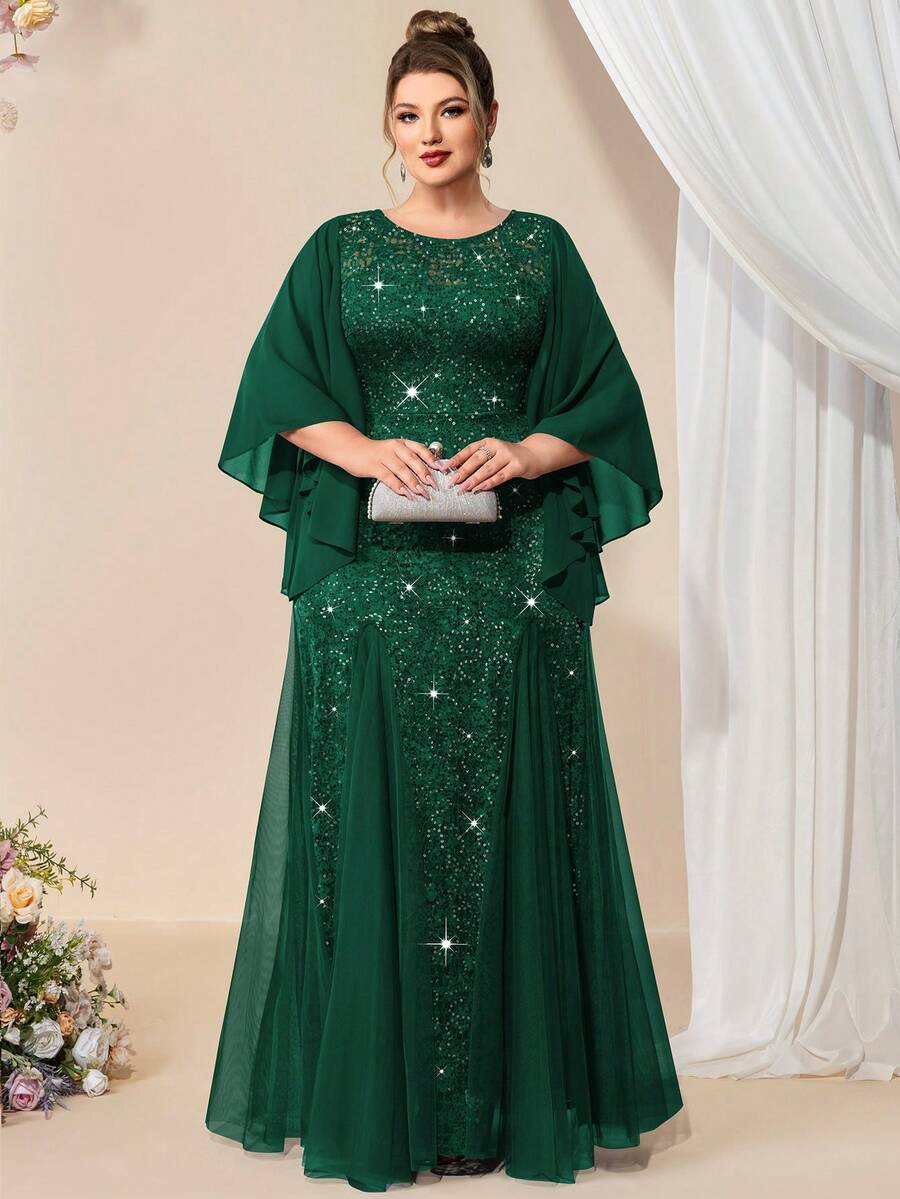 Đầm dạ hội tay cánh bướm thanh lịch bằng chiffon đính hoa, ren sequin và lưới phối ren, vạt đuôi cá, trang nhã, thích hợp cho các buổi dạ tiệc trang trọng, đám cưới, lễ hội, sinh nhật, tiệc tốt nghiệp, tiệc chiêu đãi, các dịp lễ hội mùa xuân.