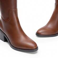 Women's Knee High Boots Chunky Heel Side Zip Tall Boots Classic Solid Color Retro Fashion Boots For Outfits Autumn/Winter - 摩卡棕 - 查看 6