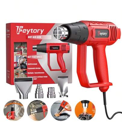 Vandise 2000W Heat Gun With 4 Nozzles, 2 Temperature Setting, Professional Hot Air Gun To Remove Paint, Varnish, Dissolve Adhesives, Shrinking PVC, DIY, Home Improvement & Restoration Blue, Red, Orange
