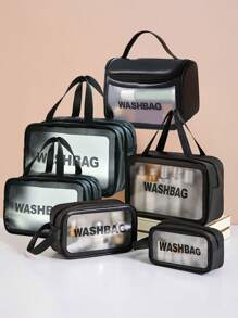 6pcs/Set Hanging Double/Single Layer Travel Cosmetic Bag Set, Portable Toiletry Bag For Wash, Bath, Makeup Organizer, Carry-On, Beauty Storage, Beach, Wet And Dry Separation, Swimming, Girls' Cosmetic Bag, Skincare Bag, Menstrual Bag, Waterproof Travel Wash Bag, Multi-Function Storage Bag For Storing And Categorizing Cosmetics Such As Foundation, BB Cream, Eyeshadow, Liquid Eyeliner, Mascara, Highlighter, Concealer, Lotion