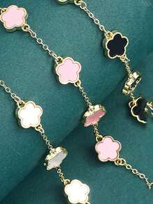 3 件套优雅幸运花手链套装，黑、白、粉三色组合，时尚休闲女孩款，适合日常佩戴 - 彩色 - 查看 4