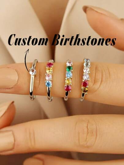 1pc Adjustable Family Birthstone Ring, Personalized Birthstone Ring, Mother's Day Gift, Minimalist Faux Diamond Stacking Ring, Multi-Stone Ring, Round Family Birthstone Ring, Ring Gift For Mother And Grandmother, Gold/Silver Mother's Birthday Month Ring, Personalized Gift For Her