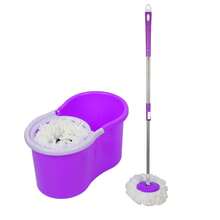 Mop, Cleaning Bucket With Mop, Floor Wiper, Mop Set With Bucket, Adjustable Handle Length, Rotation Function (Drainage), With Two Mop Heads - Purple - View 2