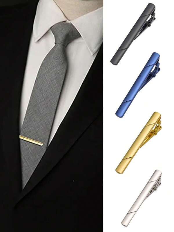 Clips para corbatas para hombres, set de clips de barra de corbata para corbatas regulares, boda y negocios. Clips de alfiler de corbata de hombre, que incluyen negro, dorado, azul, plateado. Clips de corbata versátiles, adecuados para regalos de maestros, amigos, padres, regalos de hombres, ideas de regalo de caja de lujo.
