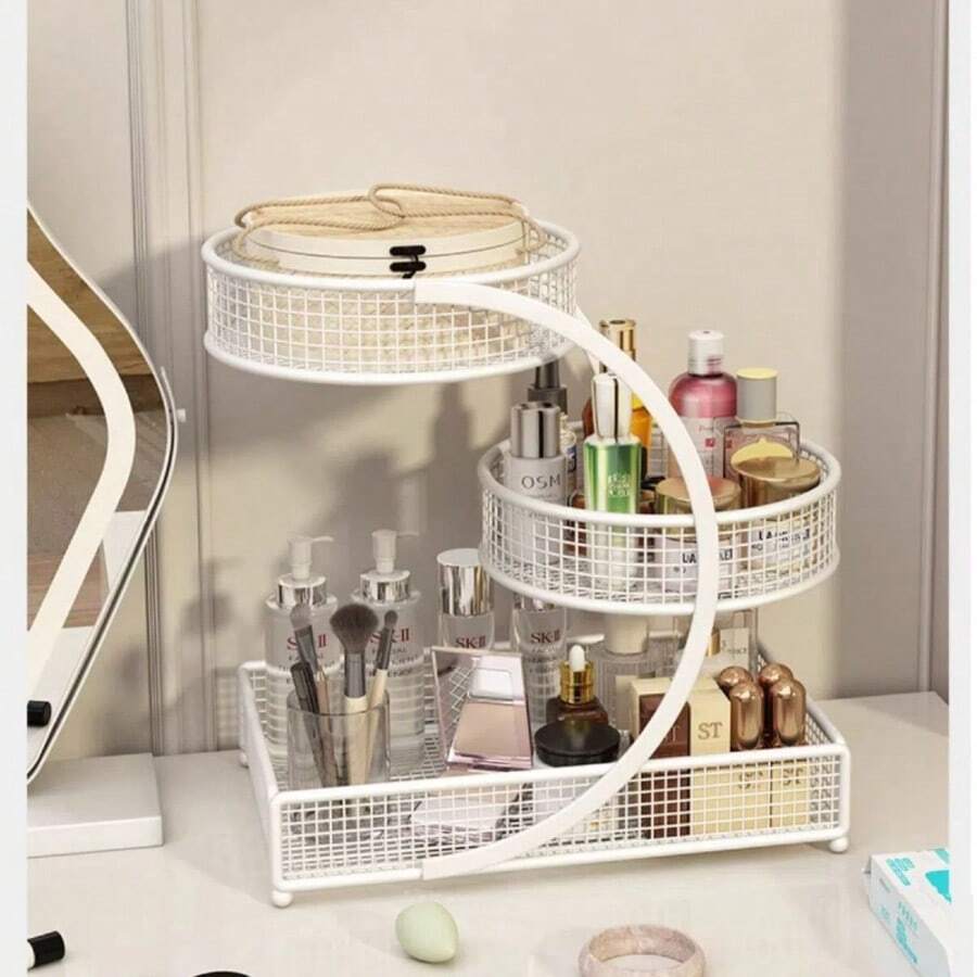 1PCS 3-Tier Cosmetic Storage Rack - No Assembly Required, Bathroom Countertop Storage Rack - Bathroom Storage Rack - Cosmetic Storage Box - Suitable For Bathrooms, Dressing Tables, Countertops, For Storing Cosmetics, Lipsticks, Etc. - Home Gift - 白色 - 查看 1