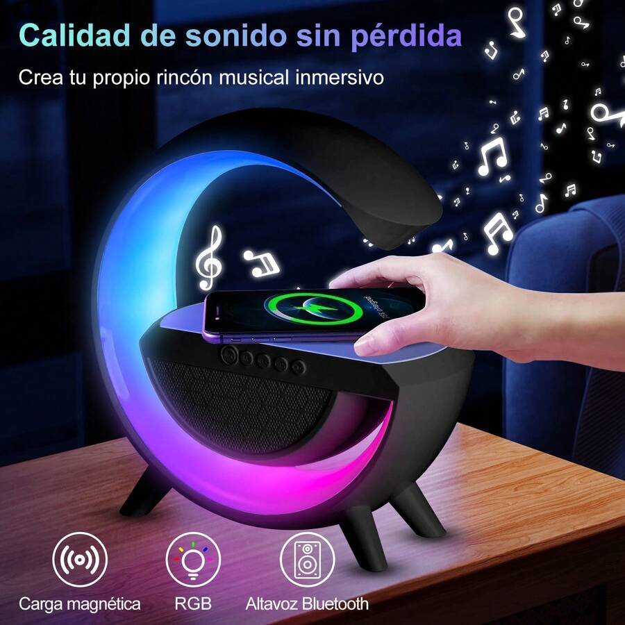 Carga inalámbrica, altavoz Bluetooth con luz ambiental LED, calidad de sonido envolvente Bluetooth 5.1, posible conexión serie TWS