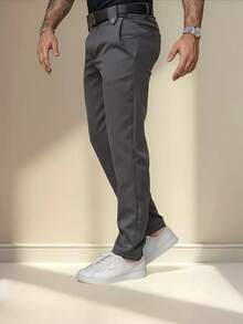 Men's Tailored Pants, Straight Cut, Stylish Italian - 灰色 - 查看 3