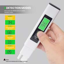 TDS Water Tester, 4 In 1 TDS Meter Digital Water Tester, Accurate And Reliable Digital TDS EC & Temp(°C,°F) Meter, 0-9990PPM Water Quality Tester For Drinking Water RO/DI System Aquarium White 6.1In