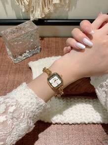 1件优雅奢华个性化女士手链腕表，超薄方形简约石英表，适合日常佩戴，生日礼物 - 金色 - 查看 3