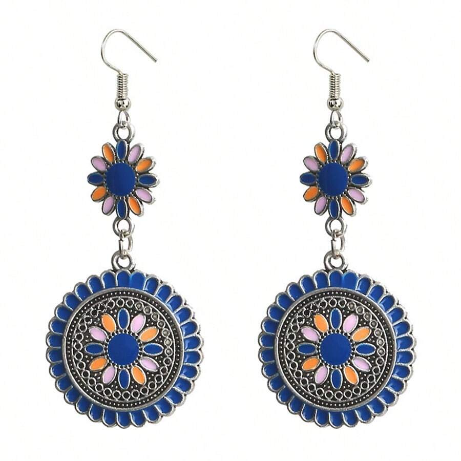Bohemian Circular Drop Earrings 1 Pair - Multicolored Earrings - View 1
