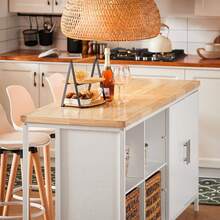 Kitchen Island Storage Cupboard Sideboard Kitchen Breakfast Dining Bar Table Bar Cabinet White And Natural W170 X D60 X H89cm KNL09-WN - White - View 10