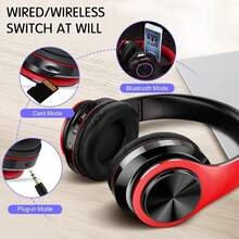 Wireless Noise Reduction Bluetooth Headset, Headphones Bluetooth 5.3 Subwoofer Mobile Computer Game Music Sports Over Ear Earphones, Upgraden Bluetooth Headphones Wtih LED Lights, Portable Folding Headphone Active Noise Canceling Headphones, Wireless Headphones With Deep Bass, USB Rechargeable Wireless Earbuds For Work Sports Game Music - 紅色 - 查看 6