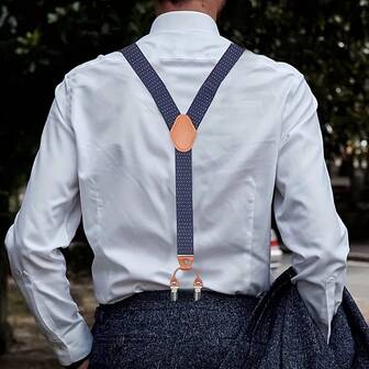 一套男士时尚Y型背带，35毫米宽，弹性编织，6个夹子可调节防滑背带，适合日常穿着、西装、燕尾服、婚礼、派对，固定腰带，四季皆宜。