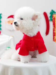 1 件宠物衣服，适合小型犬的狗/猫服装，可爱的宠物装，适合秋冬季小型犬的温暖舒适的雪人圣诞红色连衣裙 - 紅色 - 查看 5