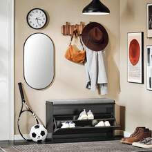 SoBuy Hallway Shoe Bench Shoe Rack Shoe Cabinet With Seat Cushion And Flip-Drawer Light Grey W80 X D26 X H45cm FSR98-L-HG - Black - View 3