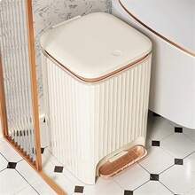 Senmeo [Light Luxury Style Dual-Opening Trash Can], 14L Large Capacity, Hand-Press + Foot-Pedal Dual Opening, Cream Yellow + Rose Gold, Household Storage Bin - 奶油黃+玫瑰金 - 查看 6