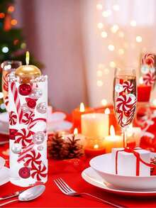 6054 件圣诞花瓶填充装饰 - 红色和白色亮面拐杖糖珠，用于节日中心装饰、餐桌布置、壁炉架或橱窗展示的花瓶填充物 - DIY 工艺品，用于圣诞派对装饰的塑料珠，节日餐桌散布装饰，户外花园庭院照片道具装饰，节日配饰 - 彩色 - 查看 7