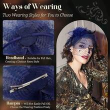 Fascinators Hats Women Tea Party Hat Mesh Headband Vintage Lace Cocktail Headwear Hair Clip Church - 藏蓝色 - 查看 3