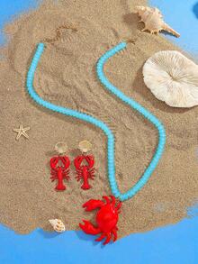 2025 圆形串珠螃蟹吊坠项链 - 异想天开的可爱动物珠宝，适合春夏、轻盈的海滩度假和海边日常佩戴