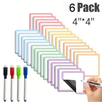 12 件可重复使用的磁性便签，4x4 英寸 - 返校版 - 可擦除标签，适用于白板、冰箱、储物柜 - 非常适合办公室、教室组织和家庭提醒