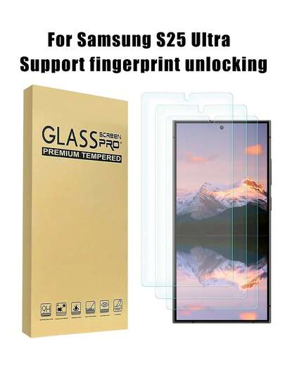 3 Pieces Full Coverage Tempered Glass Screen Protector Support Fingerprint Unlock Compatible With Samsung Galaxy S25 Ultra S24 Ultra Plus 5G 2024 Protective Glass Suitable For Galaxy S25Ultra S25+ S 25 S24Ultra S24+ S 24 Plus A15 A55 A35 A25 S23FE S20FE S21FE A14 A34 A54 A13 A23 A33 A53 A12 A52 A72 A51 A71 A24 A22(4G) Gift For Birthday, Family, Friends Mobile Screen Protector, Mobile Phone Accessories Screen Protection Essentials, Applicable To Daily Shield, Office, Home Phone Screen Protector Waterproof Shockproof Anti-Fall Anti-Fall Scratch Resistant Anti-Fingerprint