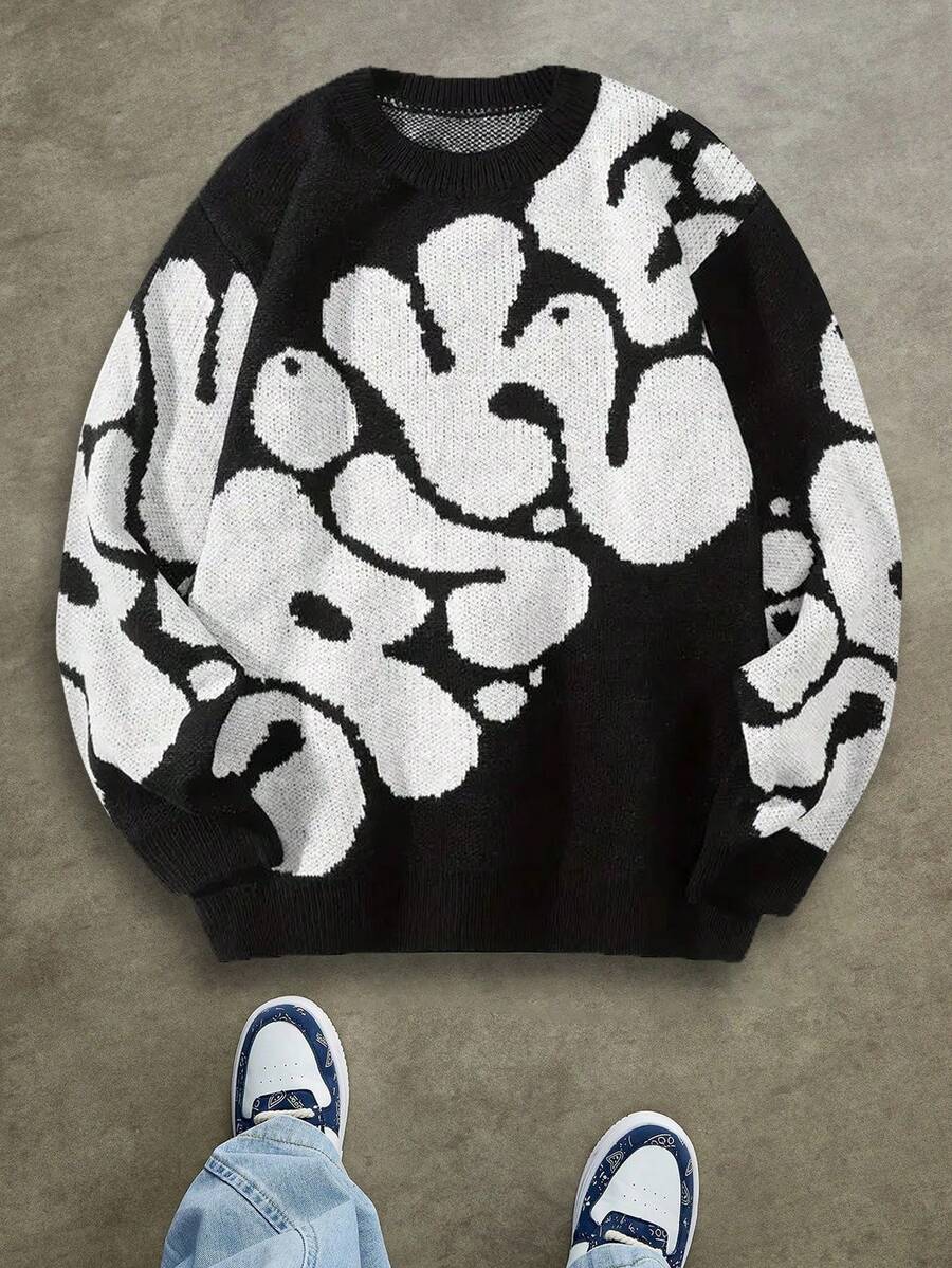 一件青少年男童时尚休闲舒适柔软针织毛衣，撞色设计，长袖，适合居家、通勤、上学、户外活动、派对、街头穿着，冬季适用。