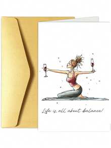 1pc Funny Birthday Card For Female Friends - Humorous Birthday Card For Bestie - Girlfriend Birthday Card - Women's Birthday Card - Life Is About Balance: Yoga & Wine - For Sisters, Aunts, Moms, Daughters - Multicolor - View 12