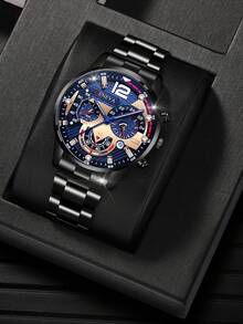 4pcs/Set Men's Quartz Watch Set, Fashion Business Style, Suitable As Important Holiday Gift - Multicolor - View 4