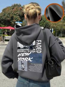 1pc Tween Girl Fleece Lined Thick Warm Hoodie Sweatshirt, Young Student Clothing, Suitable For Kids Autumn/Winter Long Sleeve Top