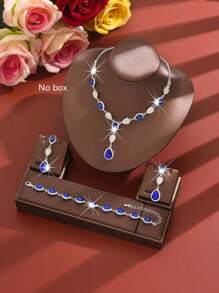 1 Set Fashion Waterdrops Rhinestone Earrings Necklace Bracelet Jewelry Set, Suitable For Women's Daily, Wedding, Banquet & Party Wear