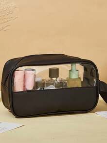 3pcs Set - 1 Waterproof Travel Cosmetic Bag, Portable Makeup Organizer Pouch, Toiletry Bag For Skincare, Makeup, Brushes, Eyeshadow Palette, Powder, Lotion, Lipstick, Jewelry, Bridesmaid Gift, Mother's Day Gift - Black - View 5