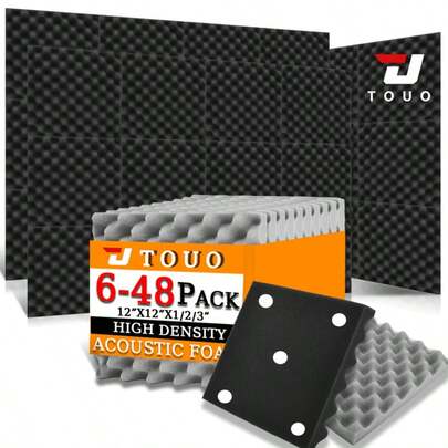 TOUO 6-48 Tấm xốp cách âm 12"X12"X3"/12"X12"X2"/12"X12"X1" Tấm hấp thụ âm thanh 8 màu Tấm xốp cách âm mật độ cao Tấm ốp tường Phòng thu âm Xử lý âm thanh