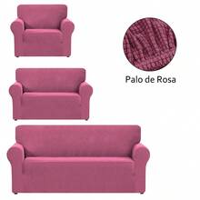 AMOROSA Juego De 3 Fundas Elásticas Para Sofá (1 Plaza, 2 Plazas, 3 Plazas) Cubre Sillones Para Sala Cobertura Completa Antideslizante Lavable Cómoda Y Ajustable Para Salas Para Casa - Rosa rosa - Ver 2
