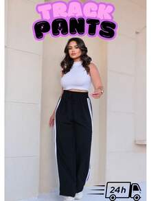 Striped Track Pants High Waist - Black - View 4
