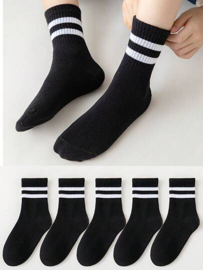 5 أزواج من الجوارب للأطفال/الأولاد/البنات، بنمط مخطط، قابلة للتنفس ومريحة ناعمة كاجوال متعددة الاستخدامات، مناسبة للارتداء اليومي، هدايا العطلات، المدرسة، الرياضة، الفصل الدراسي، الطلاب، العودة إلى المدرسة