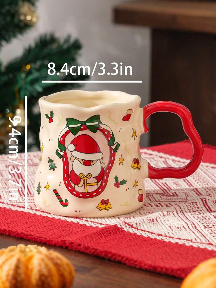 1pc手工捏制纹理圣诞杯手绘陶瓷咖啡杯创意高端陶瓷水杯圣诞礼物家用 - 聖誕節系列陶瓷杯 - 查看 2