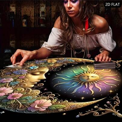1pc Tarot Tablecover Elegant Sun And Moon Mandala Talobu Altar Cloth Starry Sky Table Cloth Witchcraft Astrology Black Oracle Mat Tarot Tablecloth Boho Playmat Cloth Home Decor