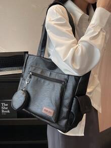 Bộ 2 túi tote bằng da PU họa tiết chữ cái kèm ví đựng tiền xu, túi đeo vai nhiều ngăn, kiểu dáng tối giản thời trang, phù hợp cho nữ giới đi mua sắm, sử dụng hàng ngày, du lịch, đi làm và đi học. - màu đen - Xem 3