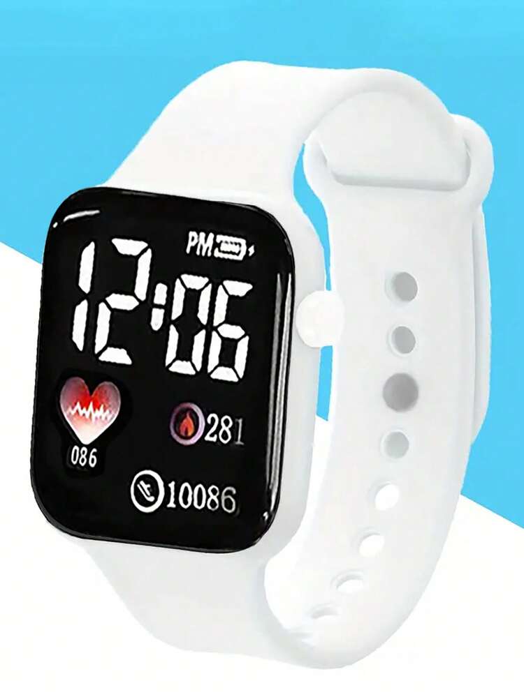 6件套时尚简约LED方形数字手表及粉色蝴蝶手链项链耳环戒指首饰套装，儿童返校礼物，无包装盒 - 白色 - 查看 5