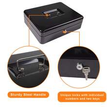 HOMEYUER Cash Box With Lock, Money Box With Cash Tray, Lock Metal Box With Key, Money Saving Organizer, BLACK - 黑色 - 查看 3